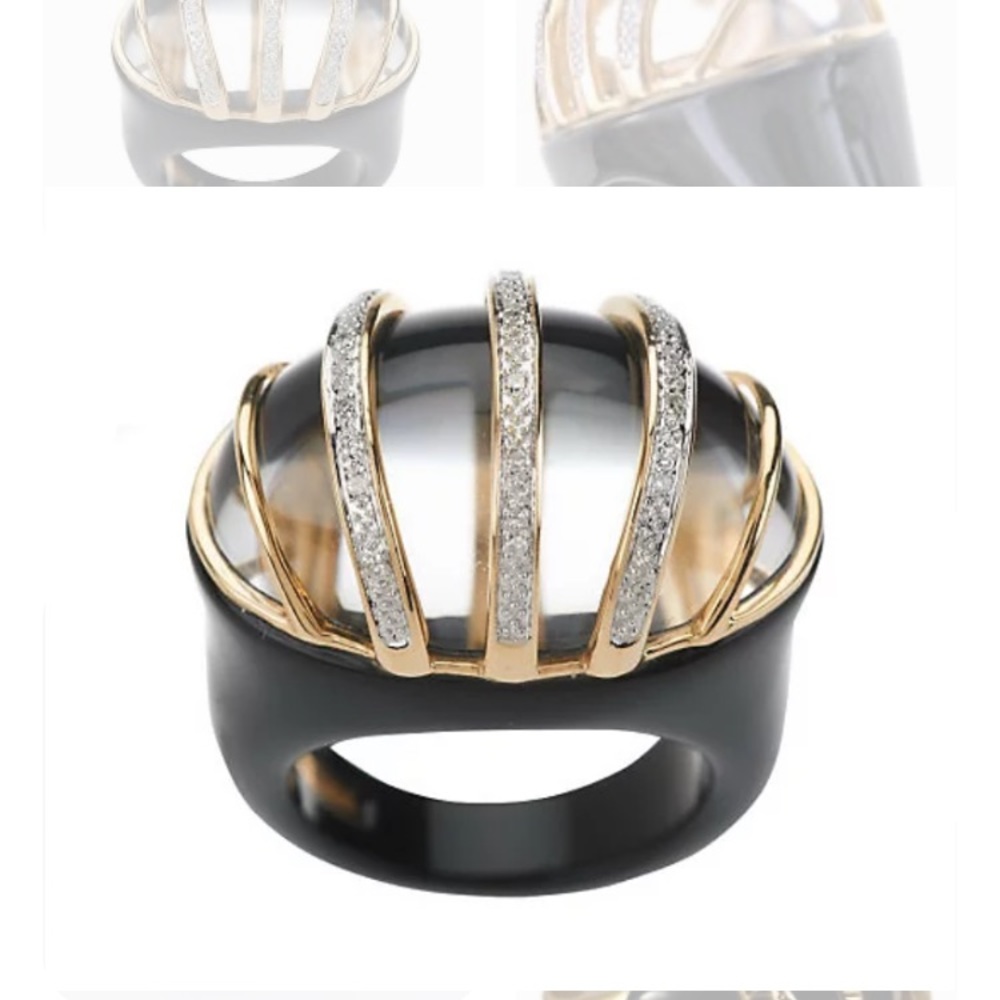 Onyx, 14k, and crystal quartz domed ring